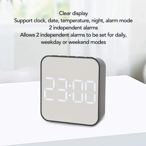 Black Small LED Digital Clock with 2 Alarms Temp & Date Display Multi-function 2