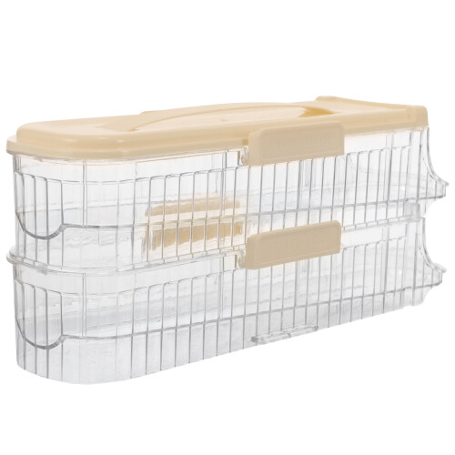Multi Layer Stackable Egg Organizer For Refrigerator Clear Rolling Egg Dispenser With Handle For Easy Access And Storage Kitchen And Dining Room