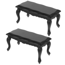 2Pcs Black Miniature Dollhouse Furniture Wooden Coffee Table Ornament