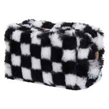 2Pcs Plush Pencil Pouches Black Checkered Soft Portable Storage Bags