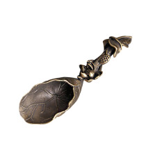 2Pcs Brass Vintage Tea Spoons Small Decorative Lotus-Shaped Tea Scoops