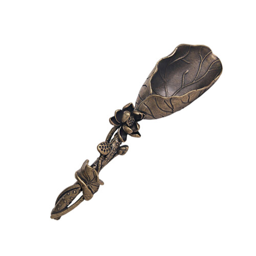 2Pcs Brass Vintage Tea Spoons Small Decorative Lotus-Shaped Tea Scoops 2