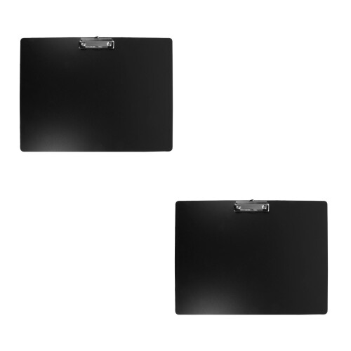 2Pcs Black Plastic A3 Clipboard Horizontal Design with Heavy Duty Clip 2