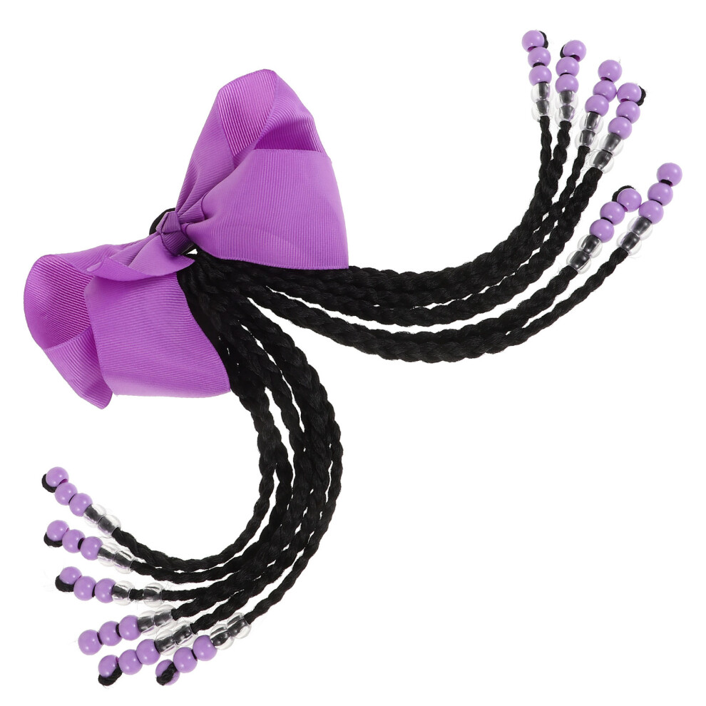 Supvox 3Pcs Kids Ponytail Extension With Beads Braids For Girls Purple