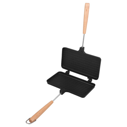 3Stk Doppelseitiger Snack Toaster Pfanne Aluminium Mit Holzgriff 2