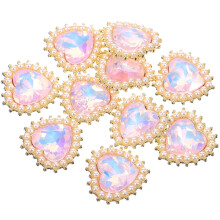 40Pcs Alloy Pink Heart Embellishments Faux Pearl for DIY Accessories