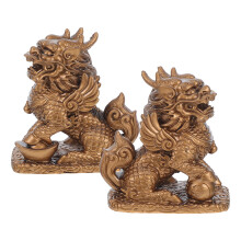 2Pairs Coffee Resin Kylin Figurines Feng Shui Wealth Guardian Statues