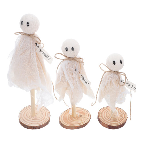 9Pcs Handcrafted Wood Ghost Figurines White Halloween Desktop Decor 1