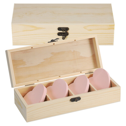 8Pcs Plain Wooden Storage Boxes with Compartments and Hinged Lid