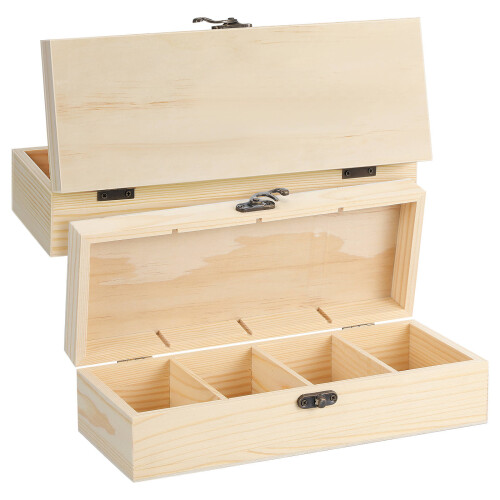 8Pcs Plain Wooden Storage Boxes with Compartments and Hinged Lid 1