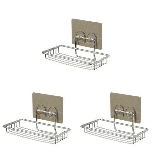 3Pcs Stainless Steel Self Adhesive Soap Dish For Kitchen Bathroom 1