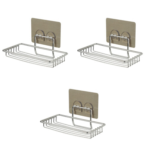 3Pcs Stainless Steel Self Adhesive Soap Dish For Kitchen Bathroom 2