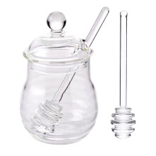 2Sets Compact Glass Honey Pot with Lid and Rod for Safe Food Storage
