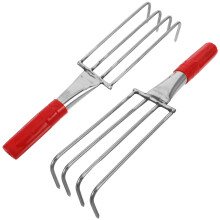 2Pcs Portable Silver Clam Digger Tool with 4 Prongs for Garden Use