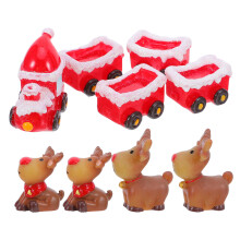 3Sets Resin Reindeer Crafts Sculpture with Mini Train Holiday Decor