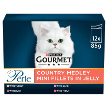 GOURMET Perle Country Medley Mini Fillets in Jelly Wet Cat Food 12x85g (Pack of 4)