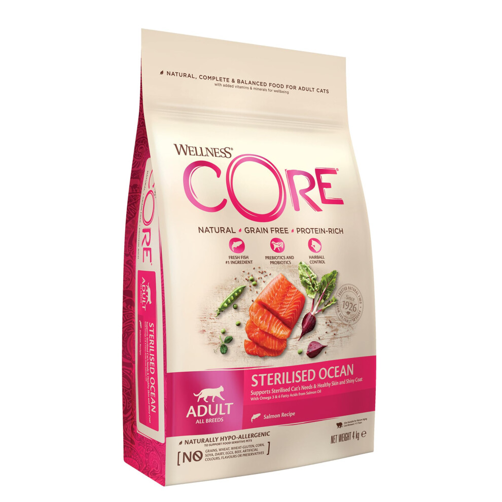 Wellness Core Sterilised Ocean 4 Kg, ? Dry Cat Food For Sterlised/Indoor Cats, -Free, Natural, Hypoallergenic, Protein-Rich, High Fish Salmon/Grain