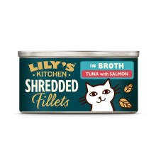Lily's Kitchen Made with Natural Ingredients Shredded Fillets in Broth with Tuna and Salmon Adult Wet Cat Food Tins 24 x 70g