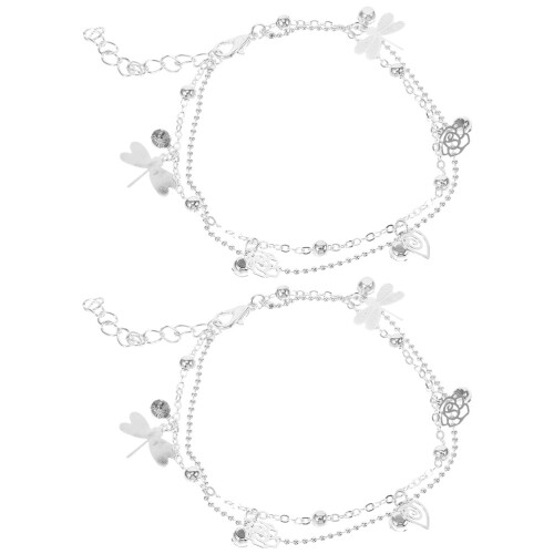 4Pcs Adjustable Silver Anklets for Women Stylish Layered Ankle Chains