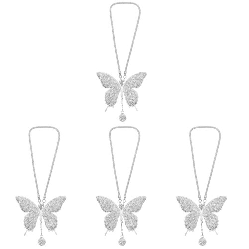 4Pcs Durable Butterfly Car Mirror Hanging Accessories White 2