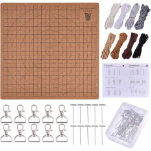 Set van 28x28 cm Houten Macramébord en Spelden met 40 M Katoenen Koord, 10 Sleutelhangers voor Vlechten, Weefbenodigdheden, Macraméset