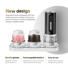 Ensemble de Moulins à Sel et à Poivre Automatiques Rechargeables - 2 Pots à Épices de 100 Ml, Batterie de 60 Jours, 5 Réglages de Mouture, Cadeau
