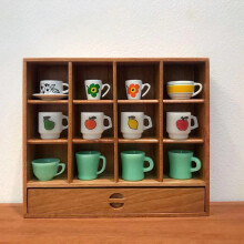 1/6 Portavasos Estante de Almacenamiento LibreríA de Madera Maciza Gabinete Casa de MuñEcas Modelo Casa de MuñEcas Sala de Estudio