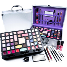 Makeup Set GLAMZA 68 Piece Vegan Makeup Set for Women & Teenage Girls - Includes Silver Aluminium Makeup Vanity Case, Eyeshadow Palettes, Lipstick,