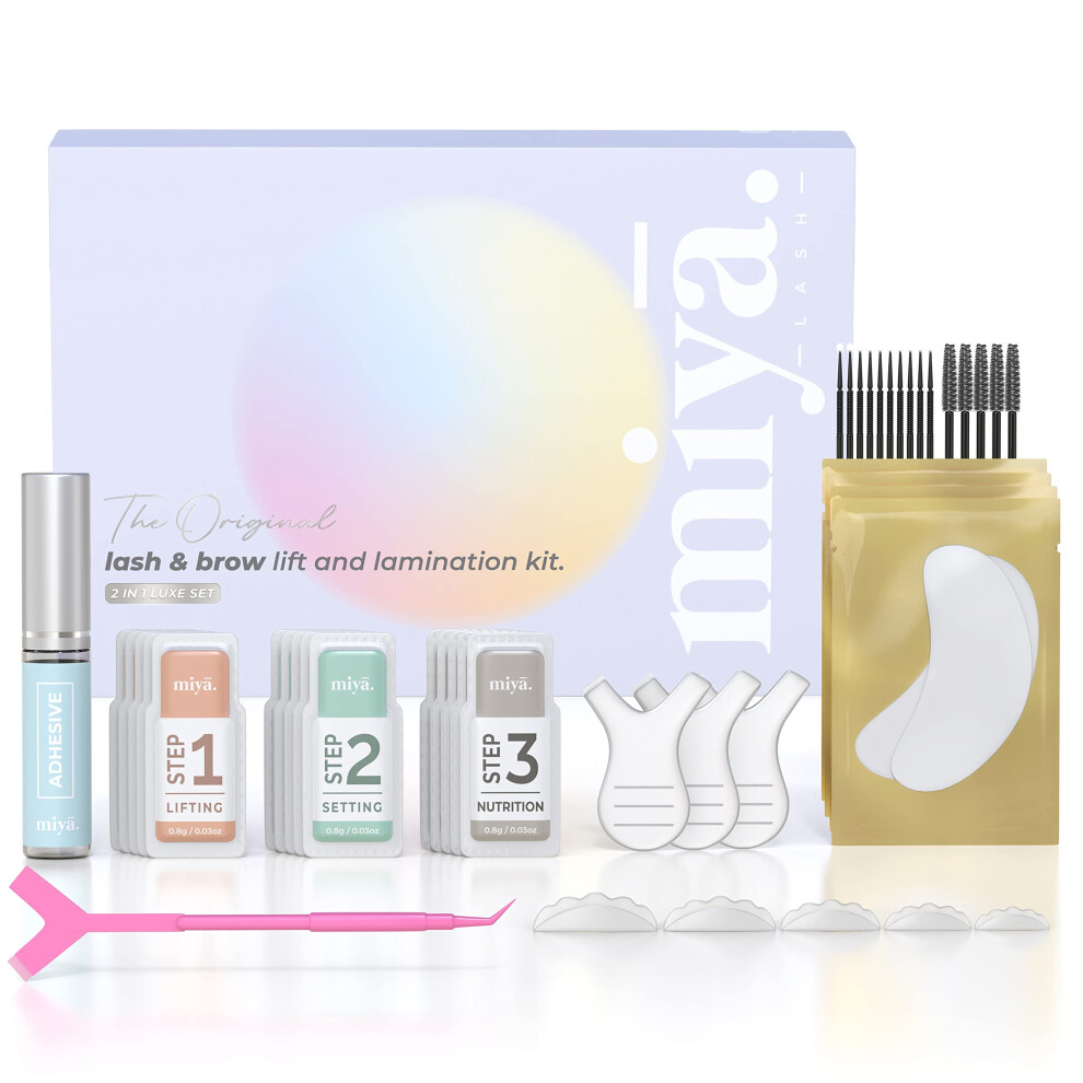 Miya Lash 2 In 1 Lash Lift & Brow Lamination Kit | Instant Fuller Eyebrows, Eyelashes | Salon Result Lasts 8 Weeks | Professional Lvl, Perm, Laminate
