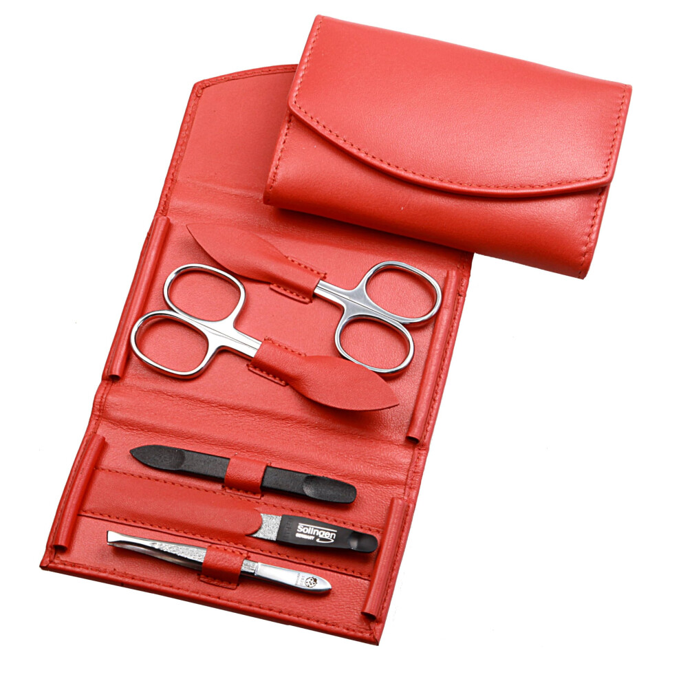 Sonnenschein By Hans Kniebes Manicure Set - 5-Piece Nail Care Set - Genuine Nappa Lambskin Leather Manicure Case - Nail Scissors, Cuticle Scissors, Nail File, Tweezers And Double