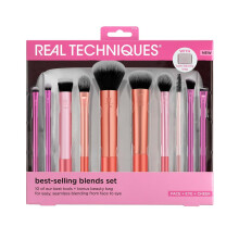 Real Techniques Blends Set, 10-Piece Makeup Brush Collection with Beauty Bag for Face and Eye, Use with Liquid, Cream, or Powder, Vegan, Cruelty-Free,