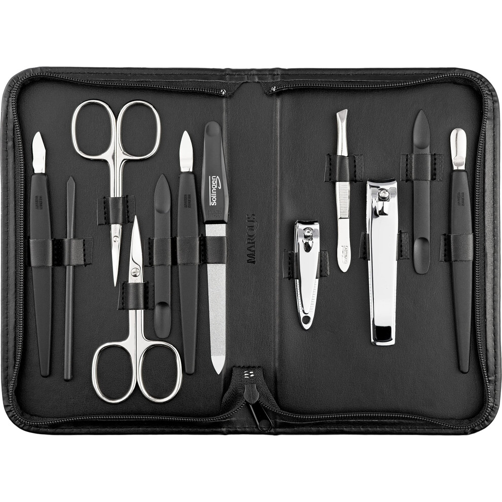 Marqus Solingen Manicure Set For Women And Men - 12 Pcs Kit - Made In Germany Incl. Nailclippers & Pedicure Tools - Fashion Leather Case Ideal For