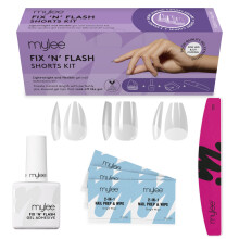 Mylee Fix N Flash Soft Gel Tips Shorts Kit, 3 shapes, 216pcs, Almond, Square & Coffin, Includes Gel, Prep Wipes & Half-moon Nail File, Full Cover,
