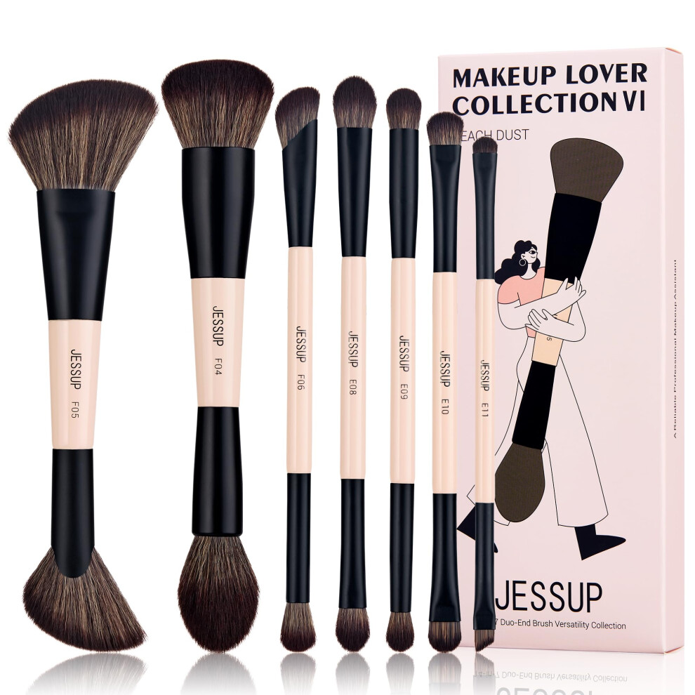 Jessup Makeup Brushes Set 7Pcs Double Sided Makeup Brushes For Foundation Concealer Blush Eyeshadow Contour Bronzer Powder Blending Eyebrow Eyeliner,