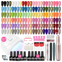 VANREESA 35 Colours Gel Nail Polish Set with Lamp and Drill Classic Black White Red Neutral Pink Gel Nail Kit Starter Kit with Glitter Coat Suitable