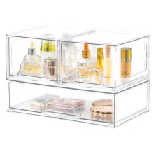 Stebopum 3 Pack Stackable Plastic Storage Drawers Clear Drawer Organiser Acrylic Makeup Organiser,Ideal for Bathroom Storage Box,Vanity, Kitchen
