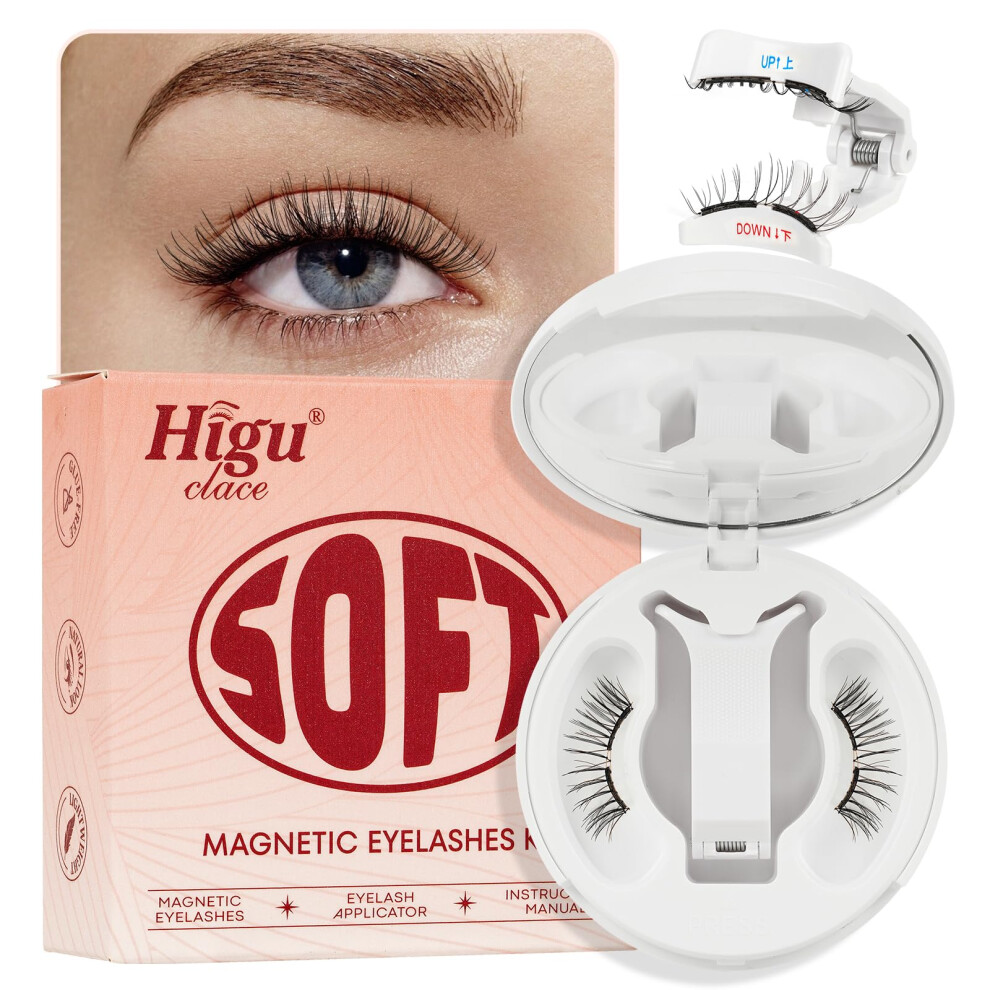 Higu Clace Soft Magnetic-Lashes Kit With Applicator, Lightwight Magnetic Eyelashes No Glue Needed, Reusable Eye Lashes Magnetic With Mirror Easy To