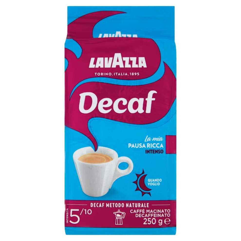 Lavazza 12 X Dek Intenso Decaffeinated Ground Coffee 250G Italian Espresso