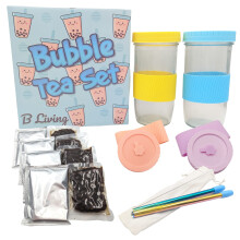 Bubble Tea Kit Gift Set - Bubble Tea Cups With Lids, Straws, Boba Pearls, Boba Tea Powder, Spare Bubble Tea Cup Lids & Boba Tea Kit Accessories.