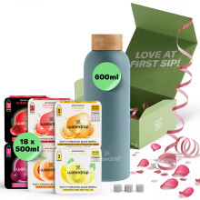Waterdrop? Starter Set Steel - 600 ml Stainless Steel Bottle + 18 Water Flavouring Hydration Cubes, Vitamin Infused, Sugar Free Microdrink
