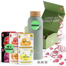 Waterdrop? Starter Set Steel - 600 ml Stainless Steel Bottle + 18 Water Flavouring Hydration Cubes, Vitamin Infused, Sugar Free Microdrink