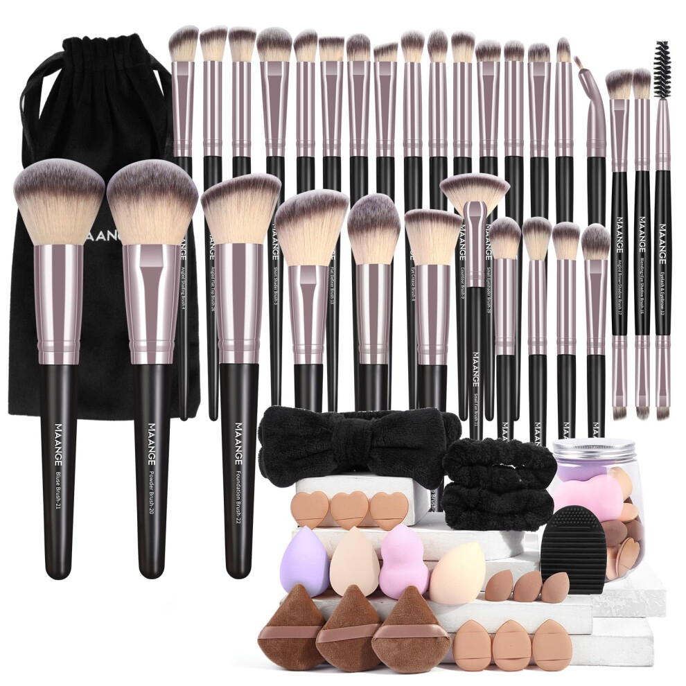 Maange Black Makeup Brushes, 51 Pcs Makeup Tool Set Multi-Functional Makeup Brush Set Foundation Powder Blush Concealers Eyeshadows Make Up Brushes(