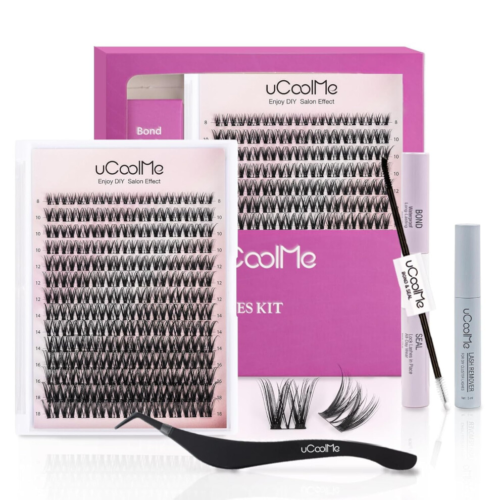 Ucoolme Flora Lash Clusters Kit 8-18Mm Hybrid Volume Wispy Eyelash Clusters Kit D Curl - Widespan 0.05Mm Ultra-Thin Black Band