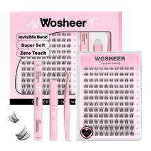 Wosheer Cluster Lashes Kit Lashes Individual Cluster Kit Natural Lashes Wispy Lash Clusters with Bond and Seal & Remover D Curvature DIY Lash
