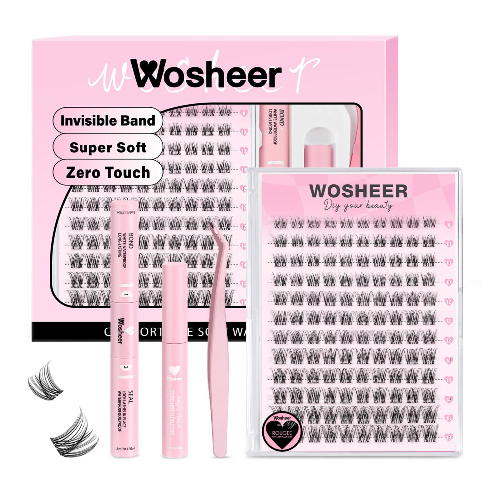 Wosheer Cluster Lashes Kit Lashes Individual Cluster Kit Natural Lashes Wispy Lash Clusters With Bond And Seal & Remover D Curvature Diy Lash
