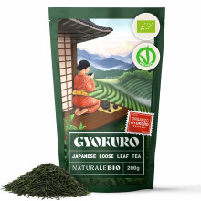 NaturaleBio Organic Japanese Gyokuro Green Tea. 200g Loose Leaf bag. First Harvest Leaves cultivated in Japan. 100% Natural and Pure.