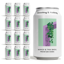 Something & Nothing Mango & Thai Basil Flavoured Sparkling Water 12x 330ml Cans | Lightly Carbonated Fizzy Soda Waters with Added Grape & Lemon Juice
