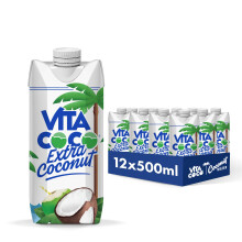 Vita Coco Extra Coconut Water 500 ml x 12, Pressed Coconut Water, Packed With Electrolytes, Gluten Free, Full Of Vitamin C, Low-Calorie Electrolyte