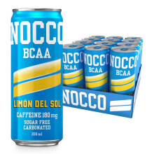NOCCO Sugar Free Energy Drink ? BCAA, 180mg High Caffeine, with Amino Acids & Vitamins, Ideal for Pre Workout ? 12 x 330ml (Limon Del Sol)