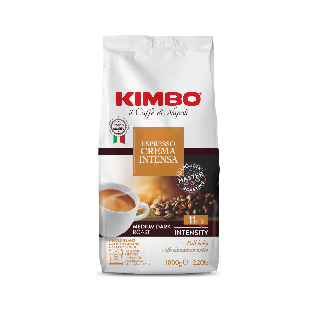 Kimbo Coffee, Espresso Crema Intensa, Italian Whole Coffee Beans, Medium Roast, 11/13, 6 X 1Kg Dark